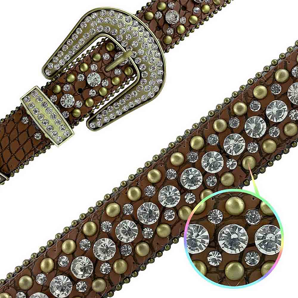 Brown With Gold Studs And White Studs Encrusted Rhinestones Belts