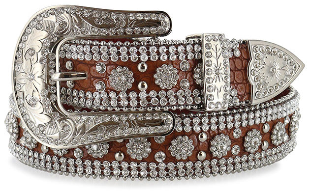 Floral Concho Engraved Silver Western Belt