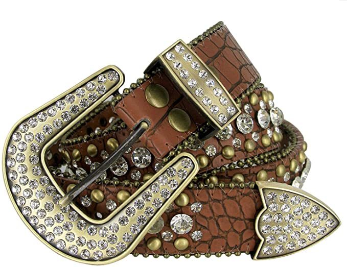 Crocodile Leather Western Belt with Gemstone D-Ring Buckle