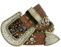 Crocodile Leather Western Belt with Gemstone D-Ring Buckle