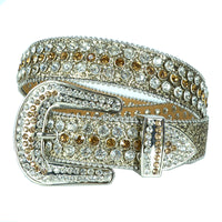 Beaded-Trim Crystal Rhinestone Western Belt with Silver Buckle