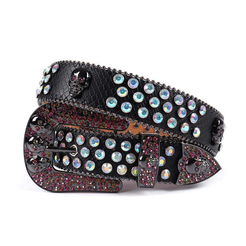 Snakeskin Skull Buckle Crystal Rhinestone Western Belt