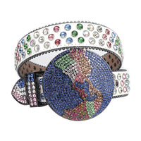 Globe Buckle Crystal Rhinestone Western Belt