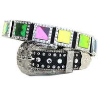 Square Gemstone Concho Crocodile Leather Western Belt