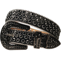 Dotted Crystal Rhinestone Western Belt with Rounded Silver Buckle