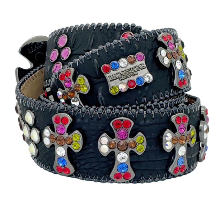 Multicolor Rhinestone Cross Waist Belt