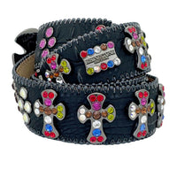 Multicolor Rhinestone Cross Waist Belt
