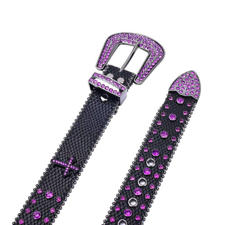 Purple Cross Rhinestone Belt with Gems