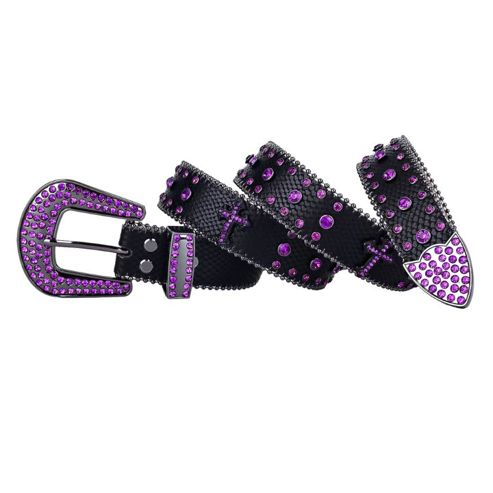 Purple Cross Rhinestone Belt with Gems