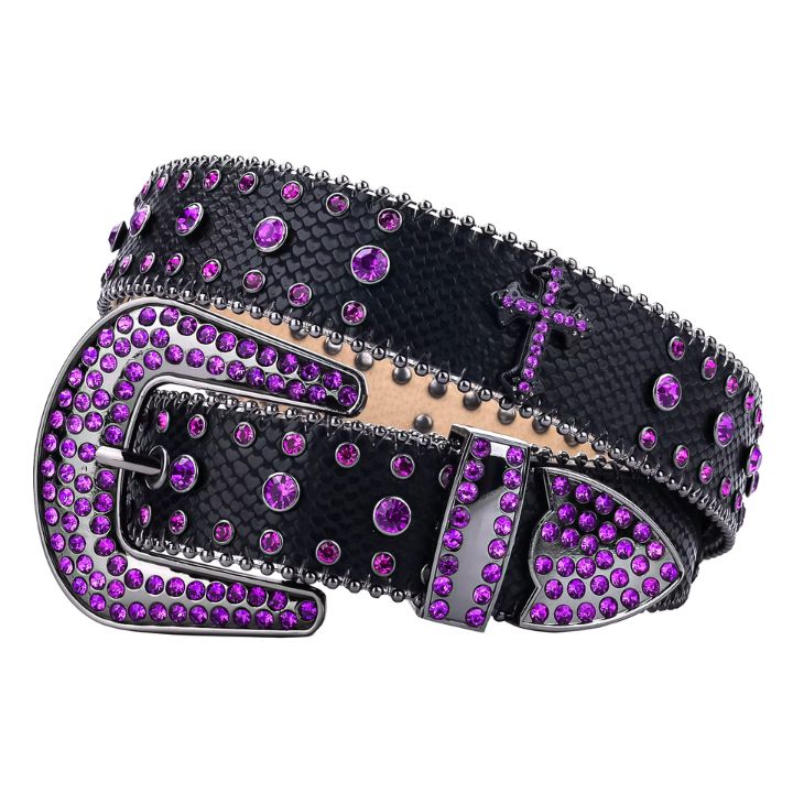 Purple Cross Rhinestone Belt with Gems