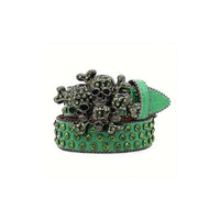 Edgy Punk Skull Green Embellished Rhinestones Belt