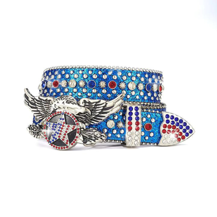 Blue American Eagle Star Rhinestone Waist Belt