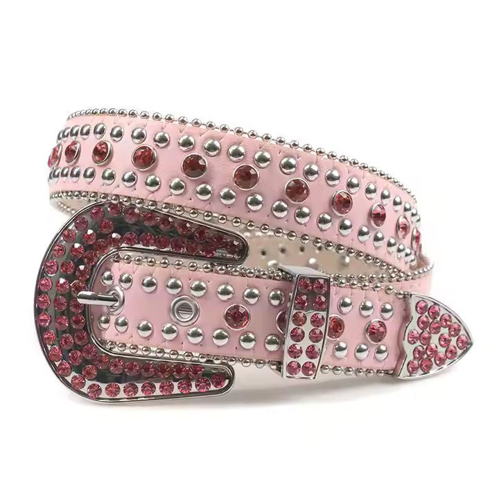 Fashionable Western Lustrous Pink Rhinestone Belt