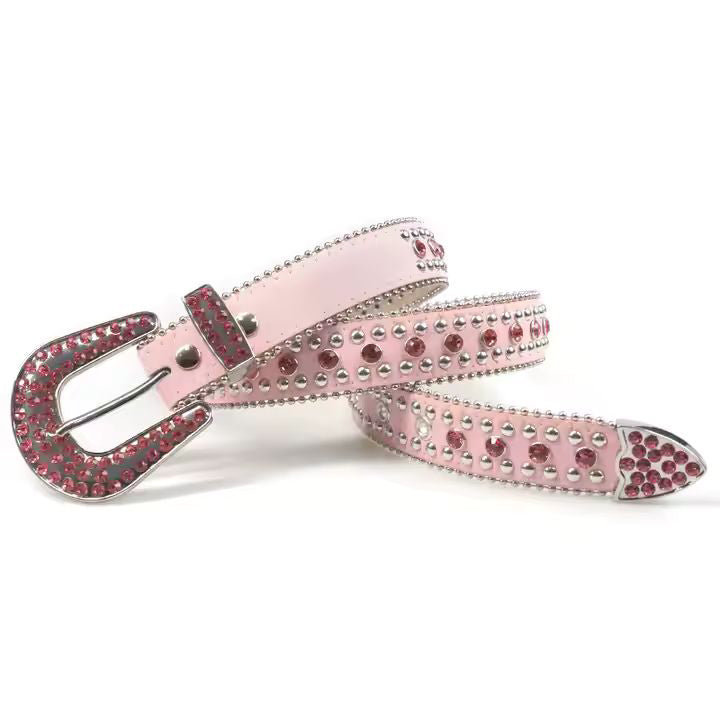 Fashionable Western Lustrous Pink Rhinestone Belt