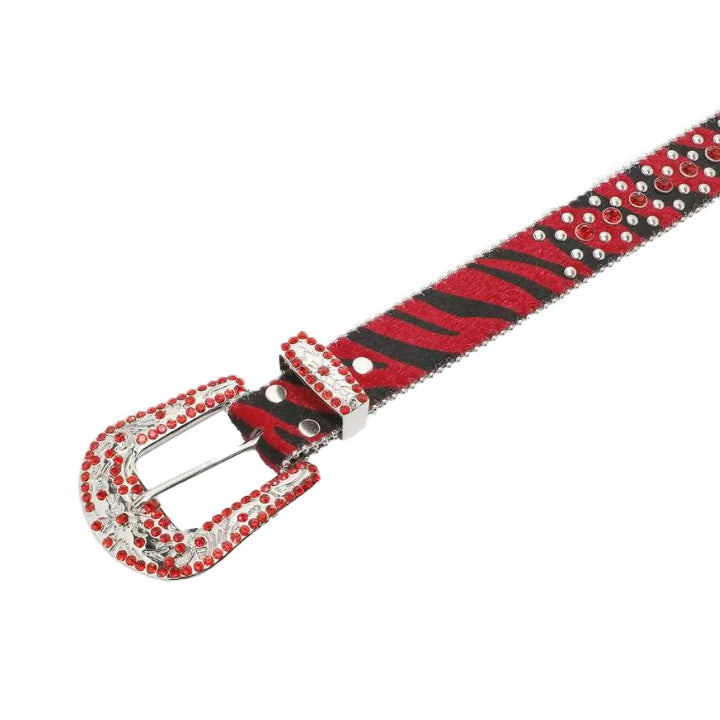 Black & Red Zebra Shimmer Rhinestone Belt