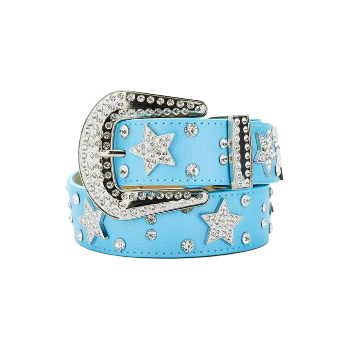 Light Blue Star Stud Shimmer Rhinestone Belt