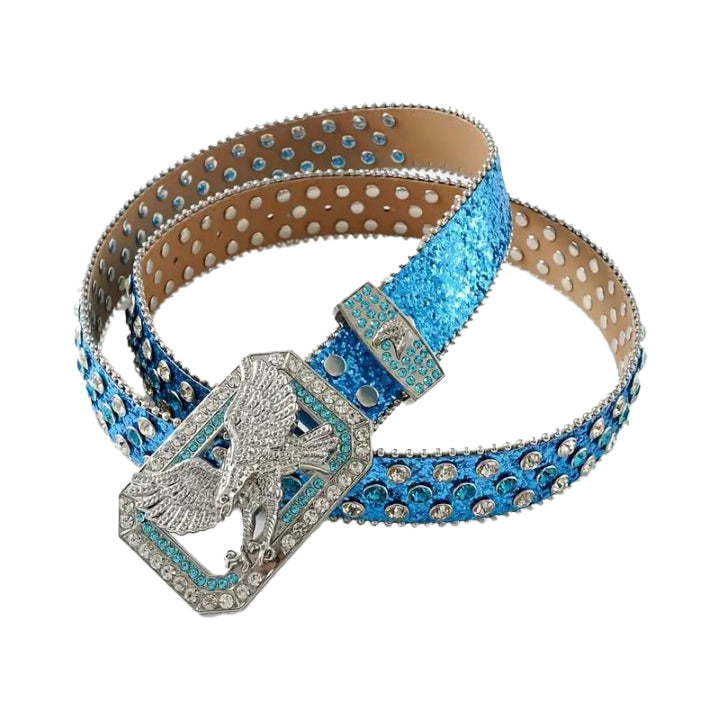 Blue Eagle Buckle Rhinestone Shimmer Belt