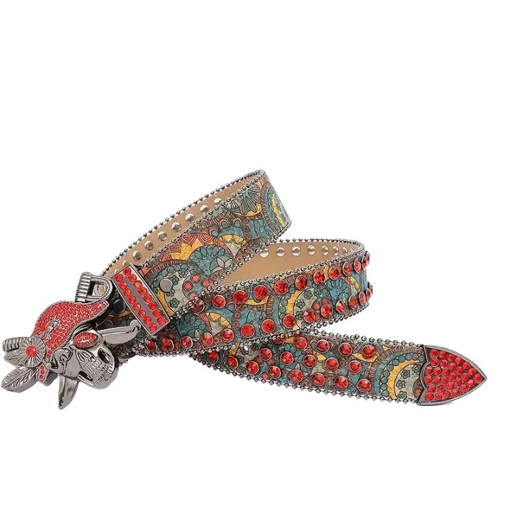 Pirate Head Rhinestone Statement Belt with Diamond Embellishments