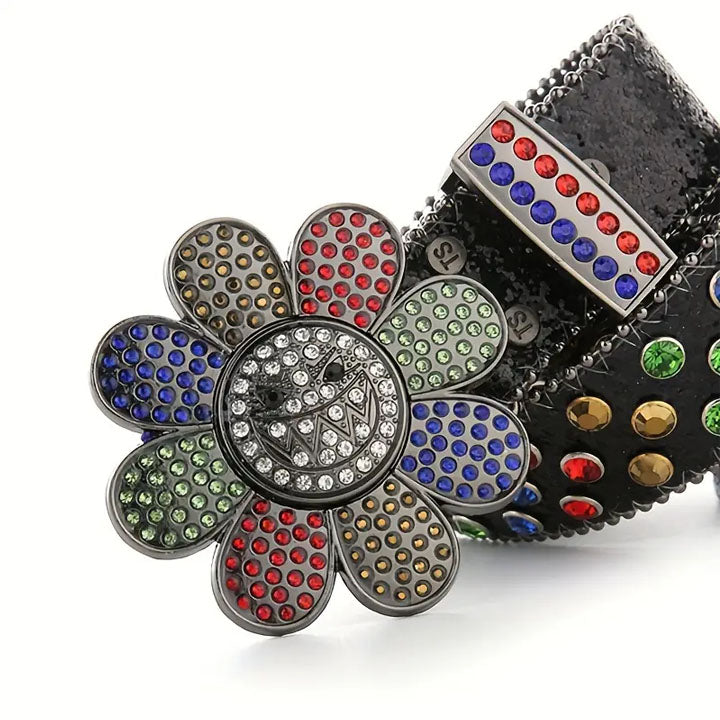 Multicolor Flower Buckle Rhinestone Waist Belt