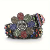 Multicolor Flower Buckle Rhinestone Waist Belt