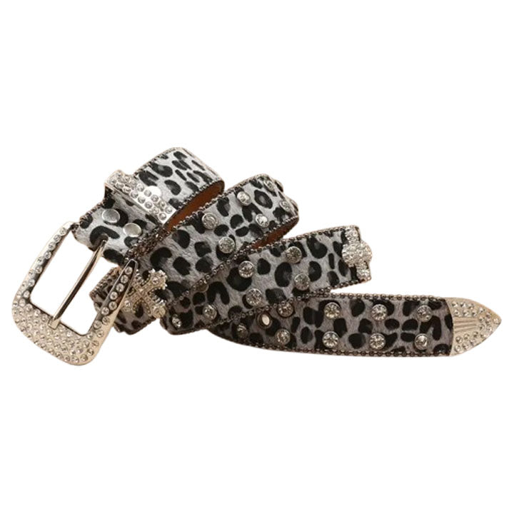 Leopard Print Rhinestone Western Statement Belt