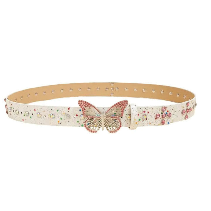 White Shimmer Butterfly Rhinestone Belt