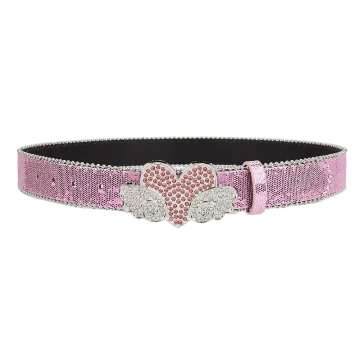 Pink Sparkle Heart Wings Rhinestone Belt