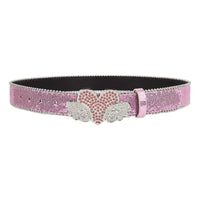 Pink Sparkle Heart Wings Rhinestone Belt