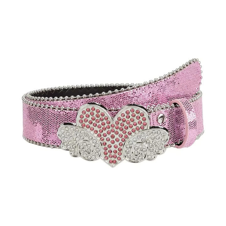 Pink Sparkle Heart Wings Rhinestone Belt