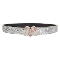 White Sparkle Heart Wings Rhinestone Belt