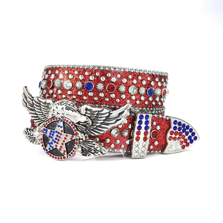 Red American Eagle Star Rhinestone Waist Belt