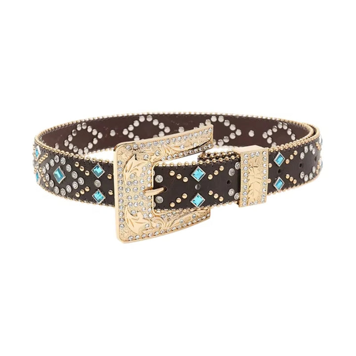 Coffee Western Rhinestone Adorned Belt