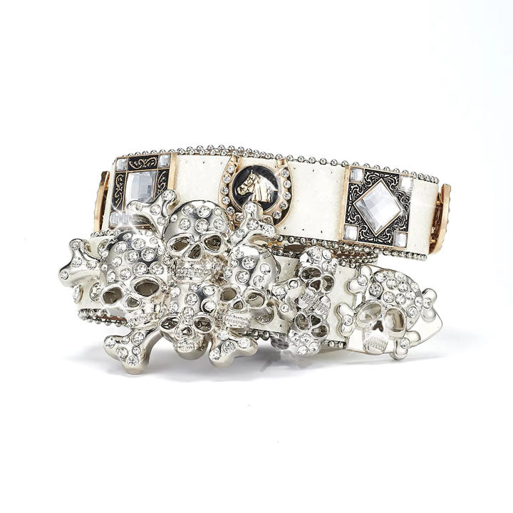 White Faceted Crystal Skull Western Belt
