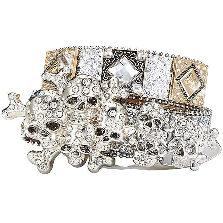 Blinged-Out Skull & Rhinestone Waist Belt