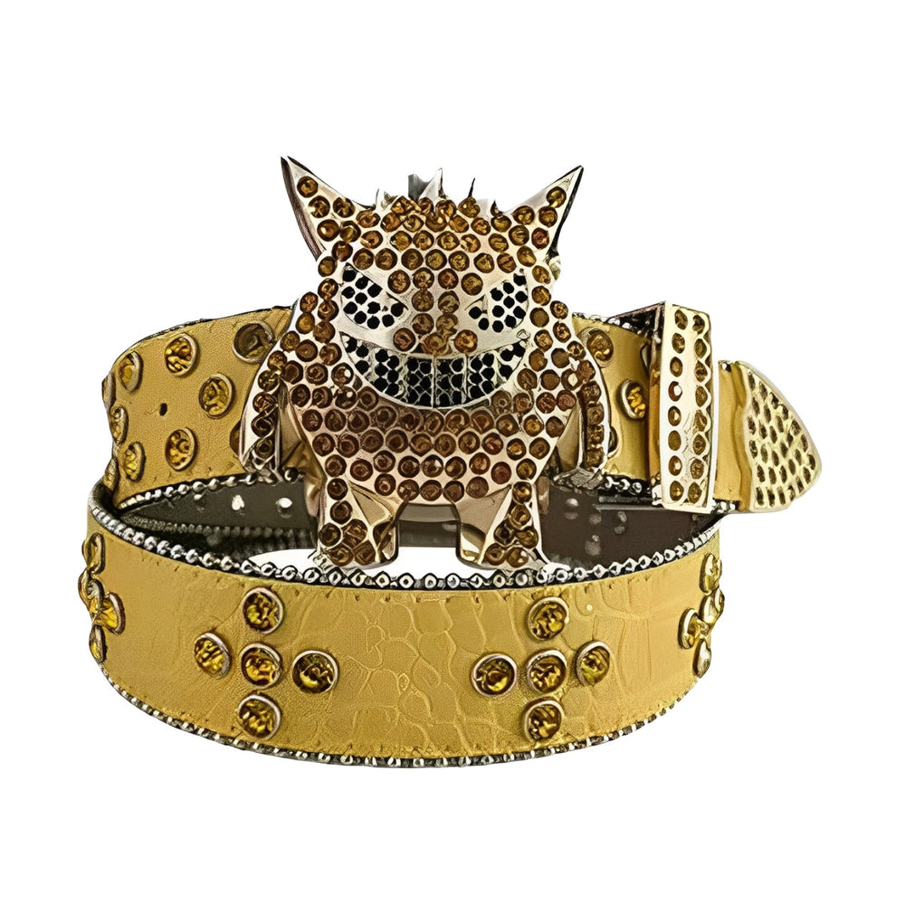 Yellow Rhinestone Belt with Faceted Crystal Embellished Monster Buckle