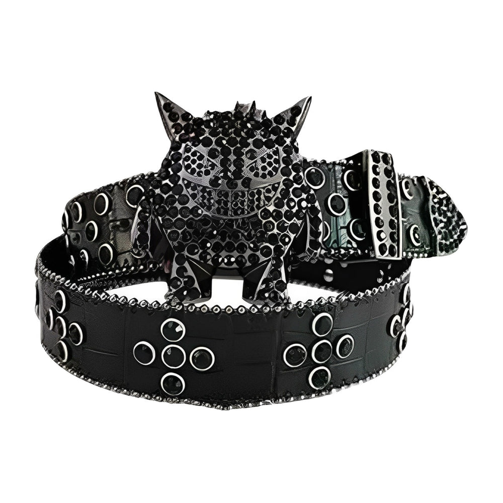 Black Rhinestone Belt with Faceted Crystal Embellished Monster Buckle