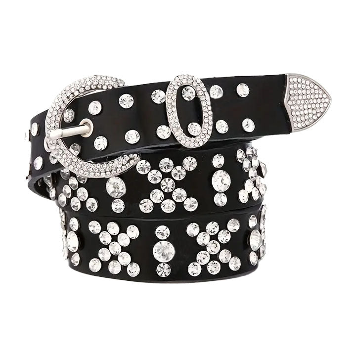 Black Rhinestone Western Waist Belt