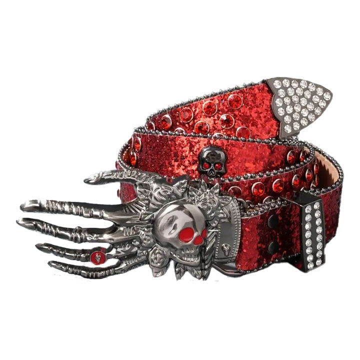 Red Shimmer Skull Hand Western Belt