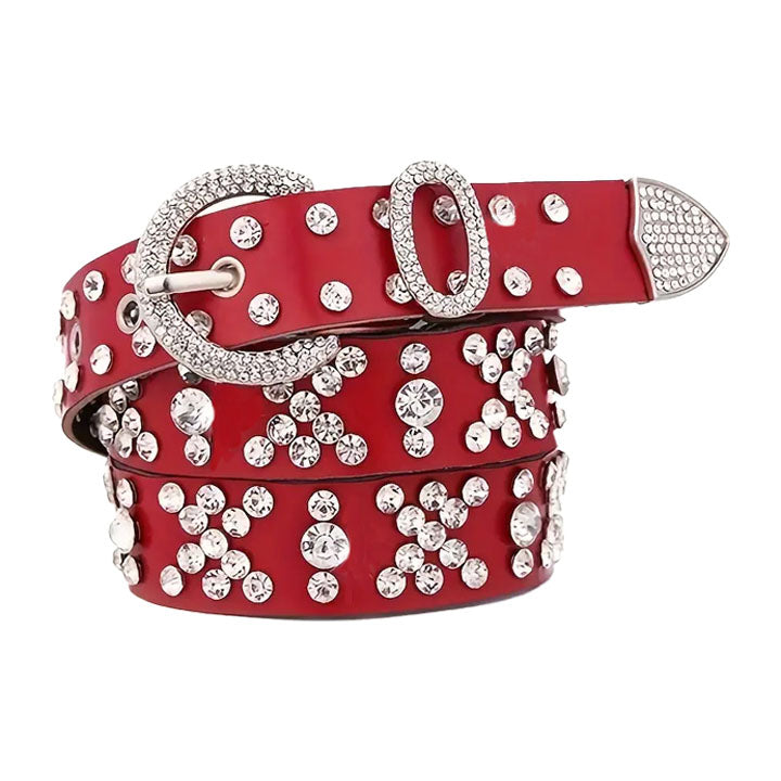 Red Rhinestone Adorned Western Belt