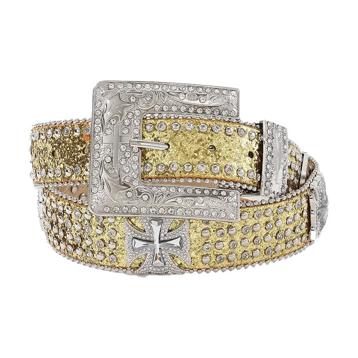 Gold Rhinestone Western Cross Statement Belt