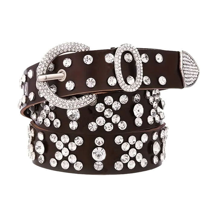 Brown Rhinestone Adorned Western Belt