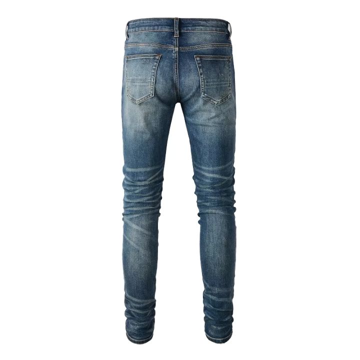 Ripped Black & Blue Slim-Fit Distressed Jeans