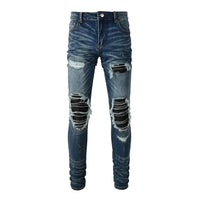 Ripped Black & Blue Slim-Fit Distressed Jeans