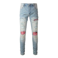 Men's Worn-In Classical Blue Leather Yellow Ribs Pieced Design