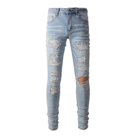 Men's Classic Blue Skinny Fit Torn Jeans