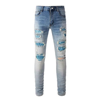 Men 's High Street Slim-Cut Light Blue Torn Jeans