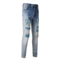 Men 's High Street Slim-Cut Light Blue Torn Jeans
