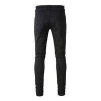 Men 's Black Skinny Fit Distressed Jeans with Crystal Patchwork