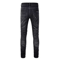 Men's Black Skinny Fit Distressed Jeans with Crystal Patches