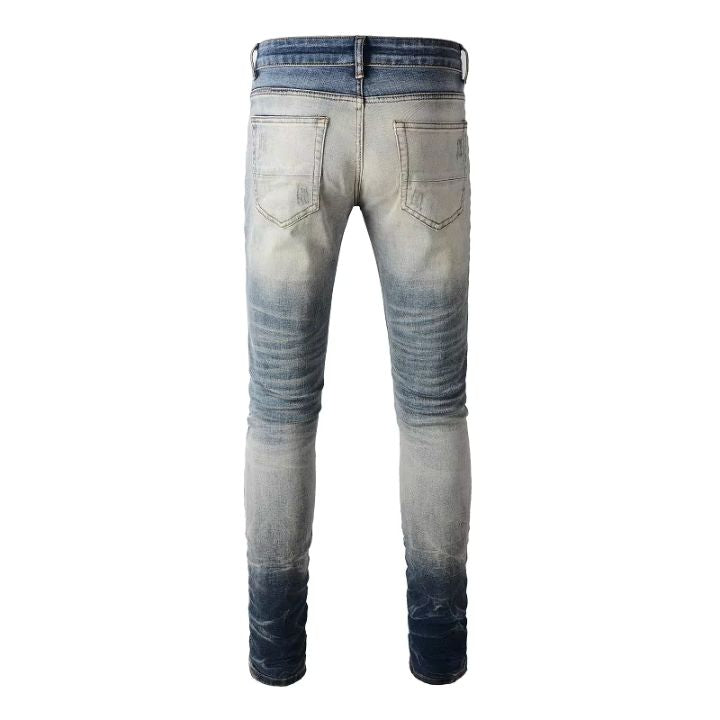 Men's Skinny Fit Crystals-Patch Distressed Jeans